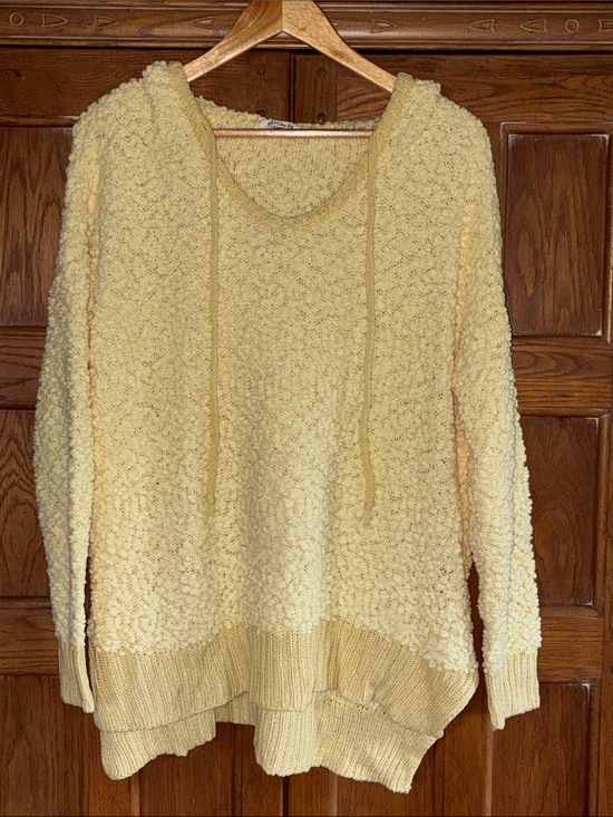 Miracle Sweaters - Oversized Sunshine Yellow Miracle Popcorn-Knit Hoodie Sweater Size S/M